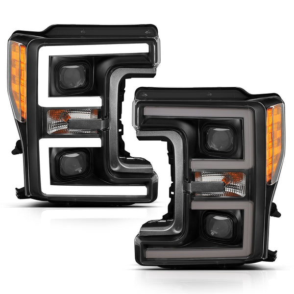 AnzoUSA 111388 Projector Headlights with Plank Style Switchback Black with Amber
