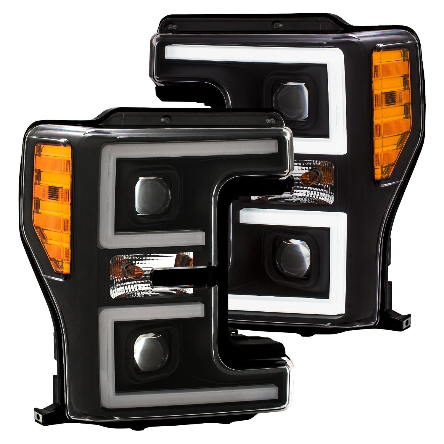 AnzoUSA 111388 Projector Headlights with Plank Style Switchback Black with Amber