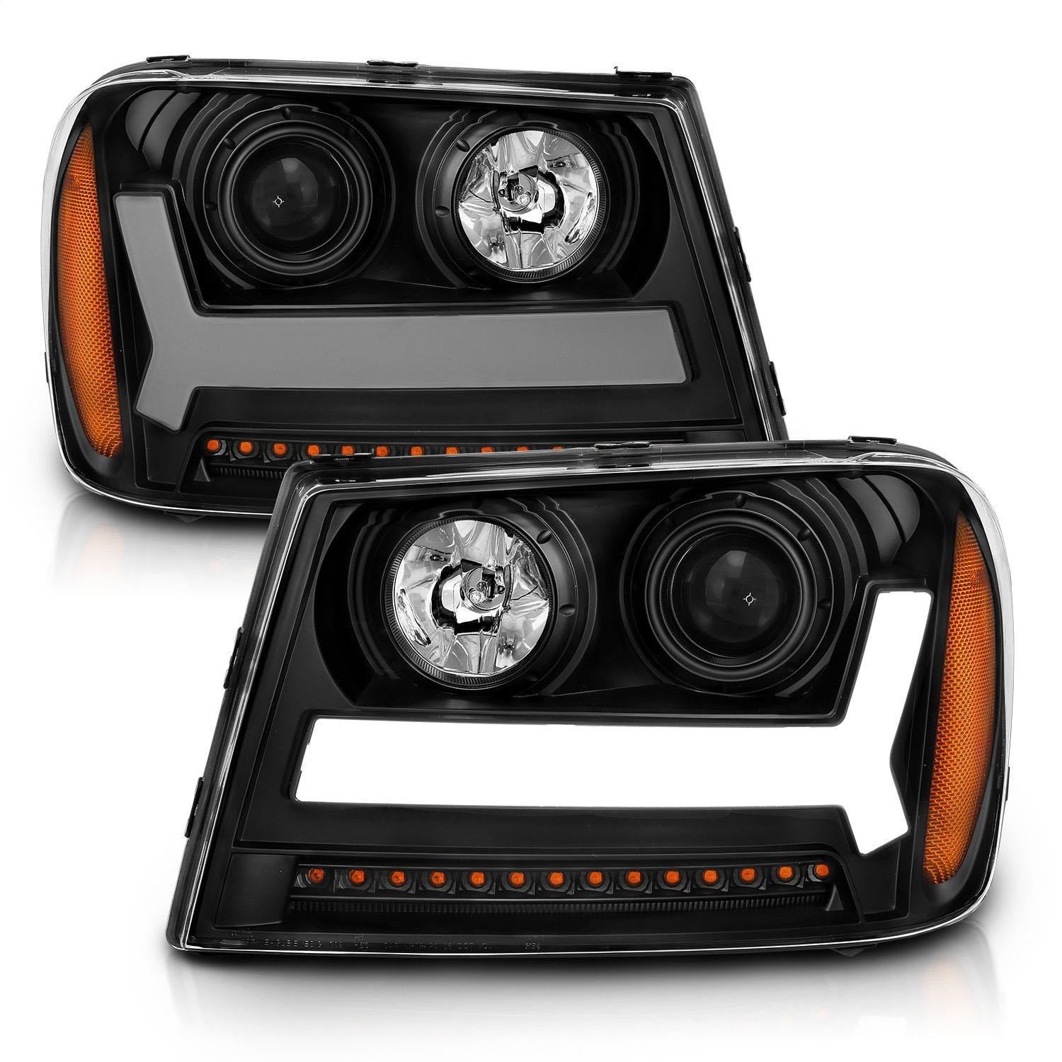 AnzoUSA 111390 Projector Headlights with Plank Style Design Black with Amber