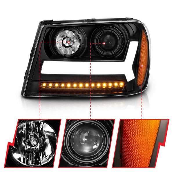 AnzoUSA 111390 Projector Headlights with Plank Style Design Black with Amber