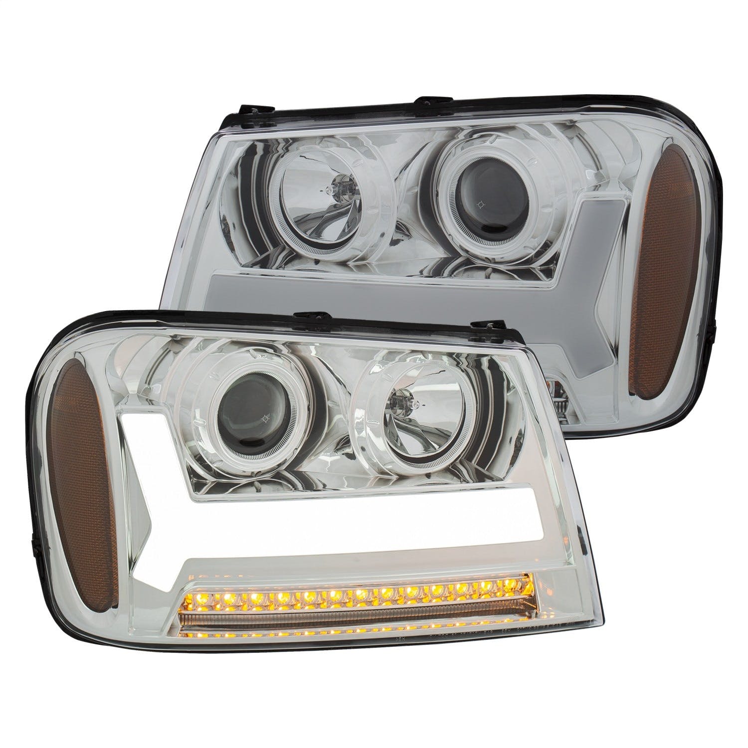 AnzoUSA 111391 Projector Headlights with Plank Style Design Chrome with Amber