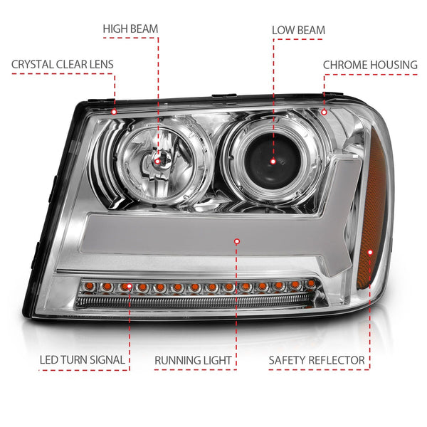 AnzoUSA 111391 Projector Headlights with Plank Style Design Chrome with Amber