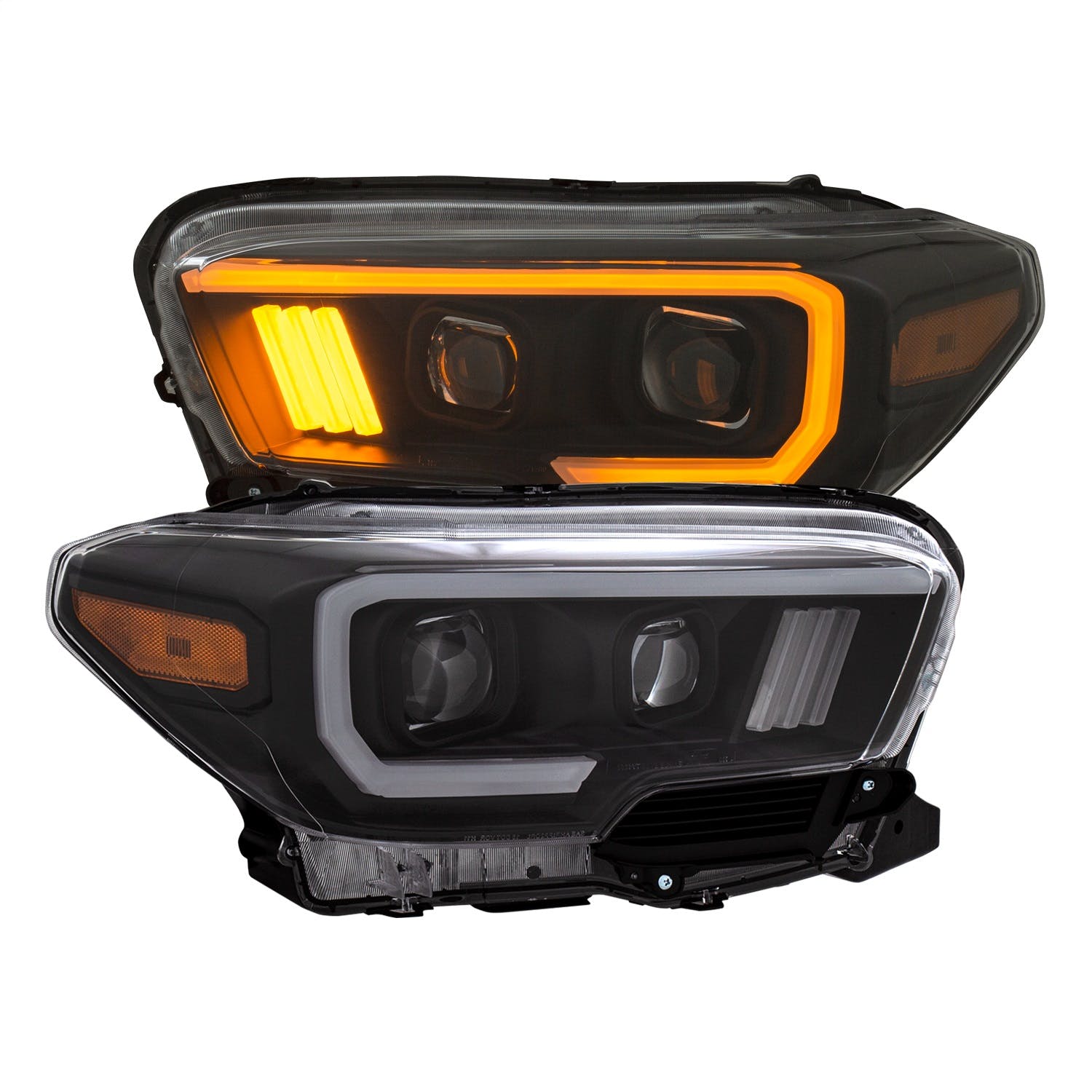 AnzoUSA 111397 Projector Headlights with Plank Style Switchback Black with Amber with DRL