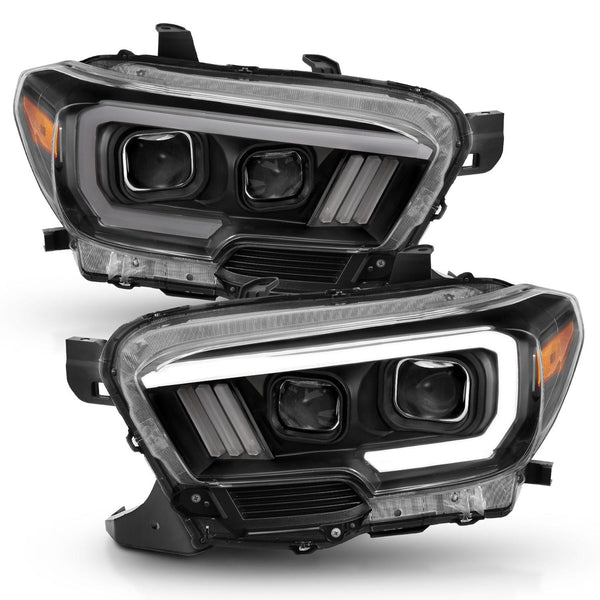 AnzoUSA 111397 Projector Headlights with Plank Style Switchback Black with Amber with DRL