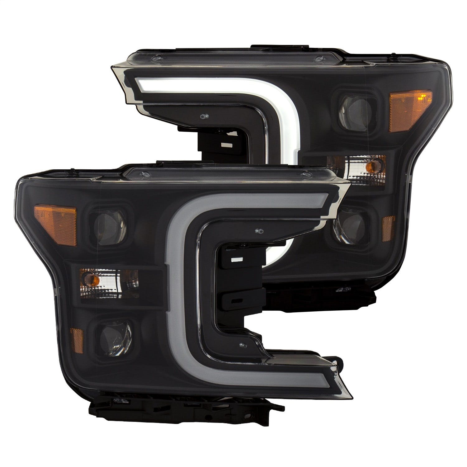 AnzoUSA 111398 Projector Headlights with Plank Style Switchback Black with Amber