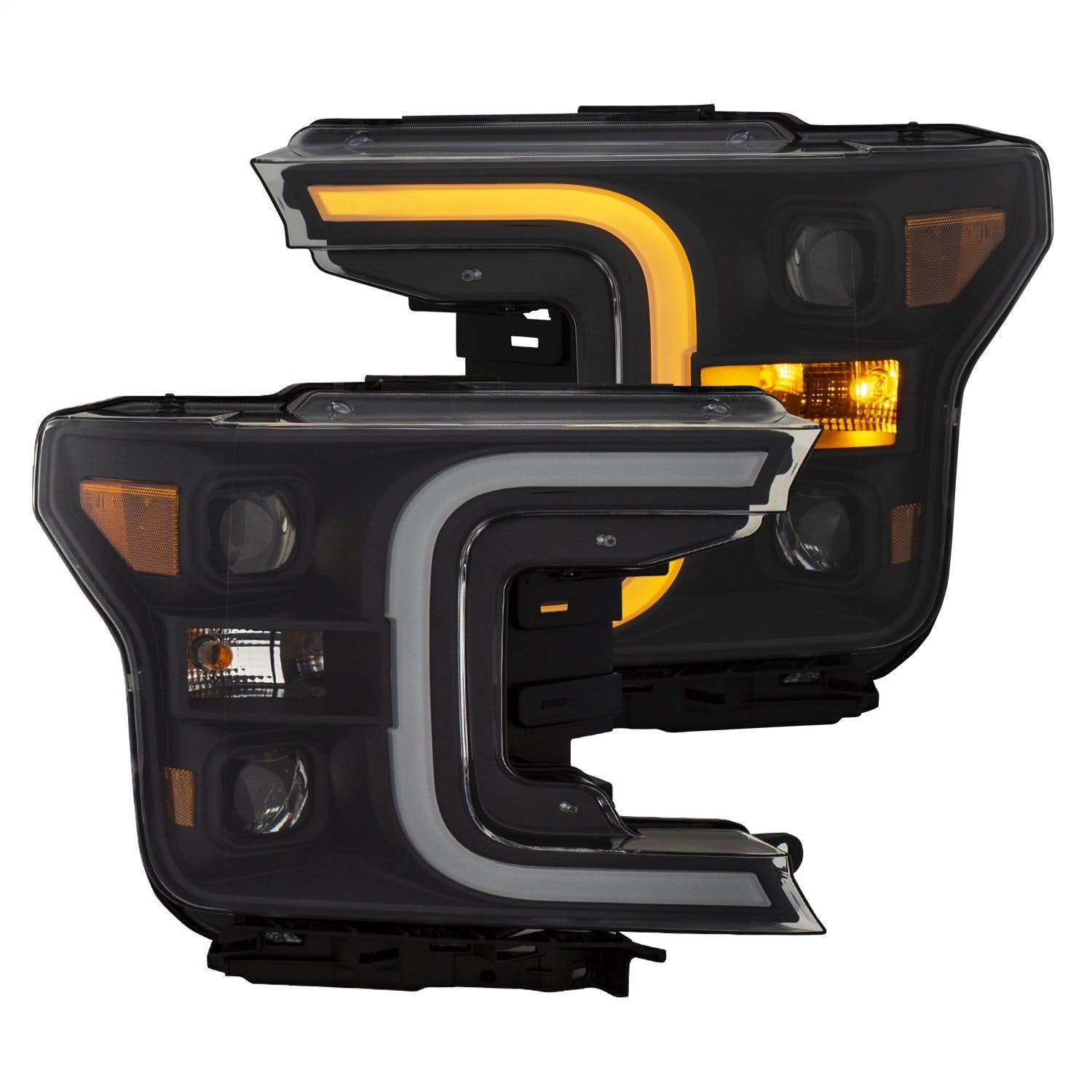 AnzoUSA 111398 Projector Headlights with Plank Style Switchback Black with Amber