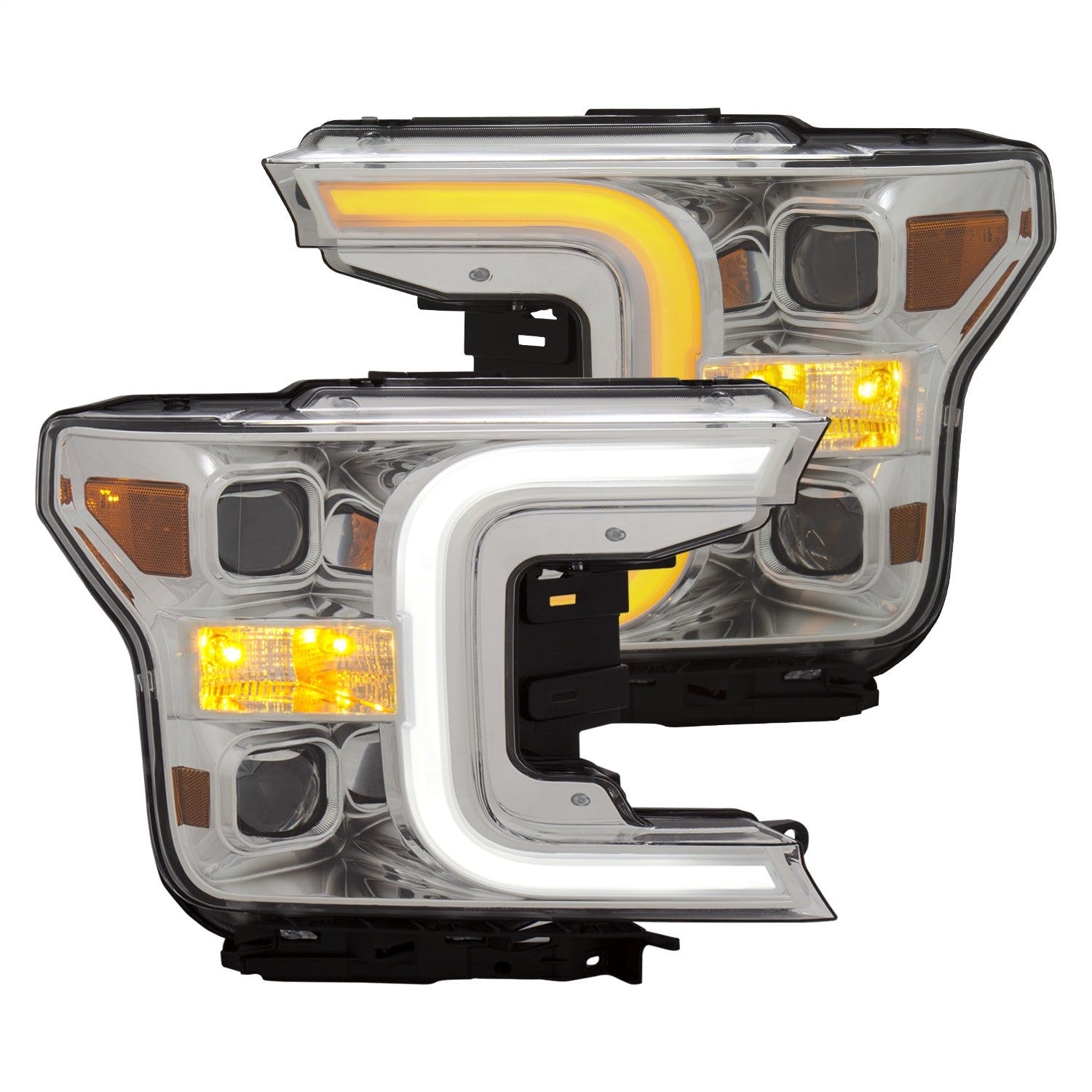 AnzoUSA 111399 Projector Headlights with Plank Style Switchback Chrome with Amber