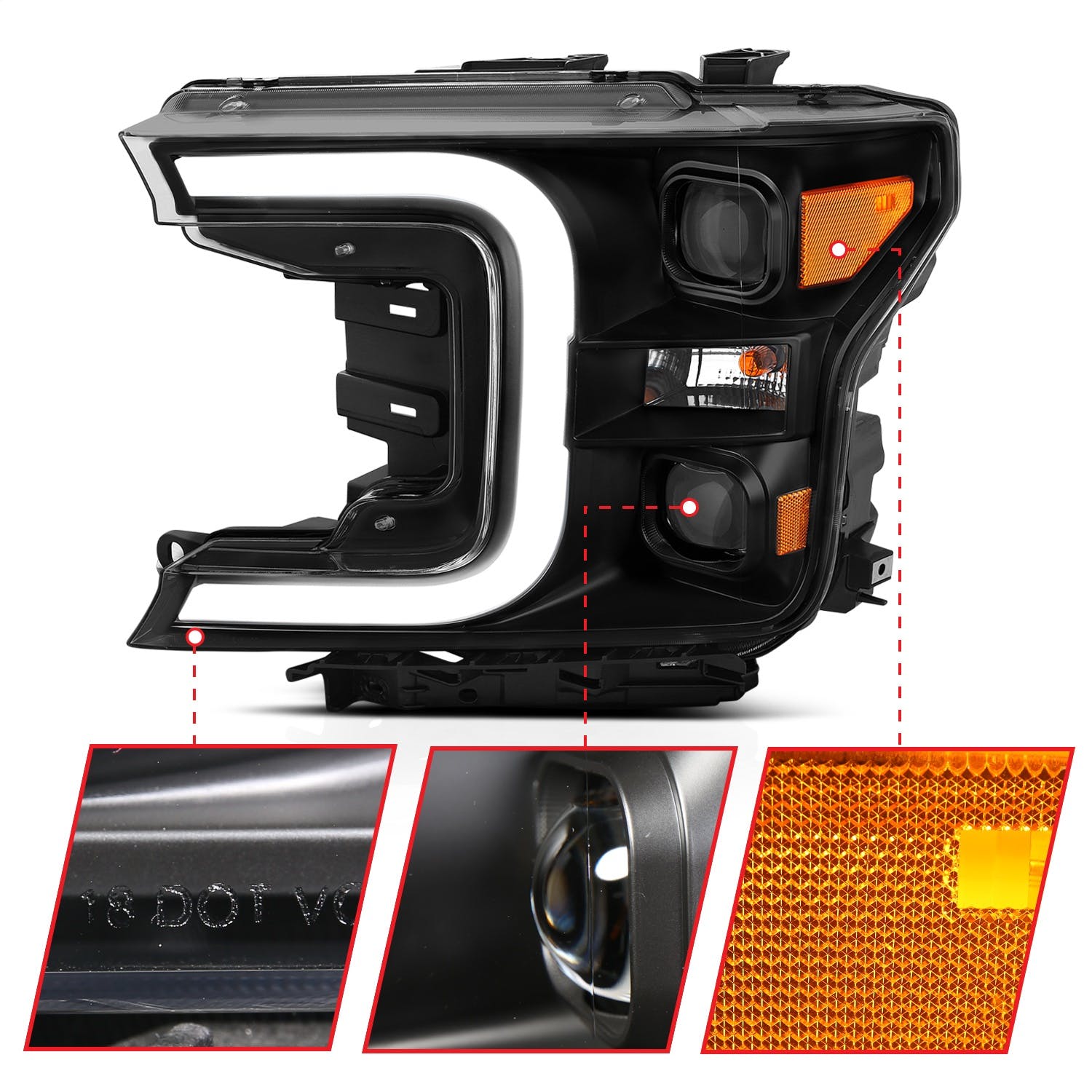 AnzoUSA 111400 LED Projector Headlights Plank Style Black with Switchback Amber Signal