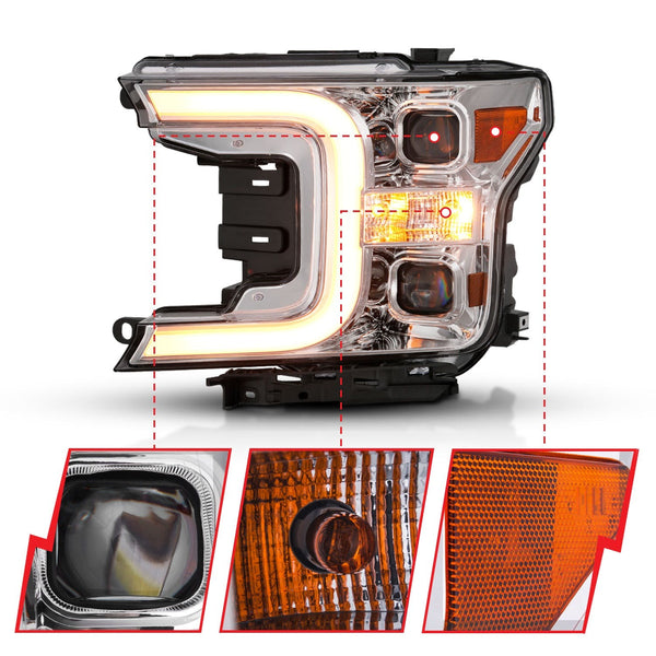 AnzoUSA 111401 LED Projector Headlights Plank Style Chrome with Switchback Amber Signal