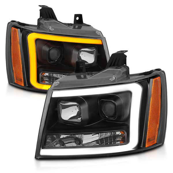 AnzoUSA 111402 Projector Headlights with Plank Style Switchback Black with Amber