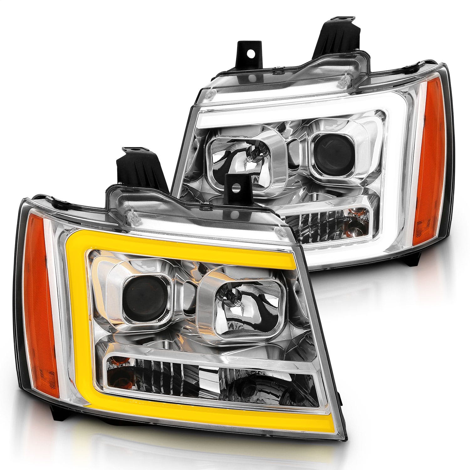 AnzoUSA 111403 Projector Headlights with Plank Style Switchback Chrome with Amber