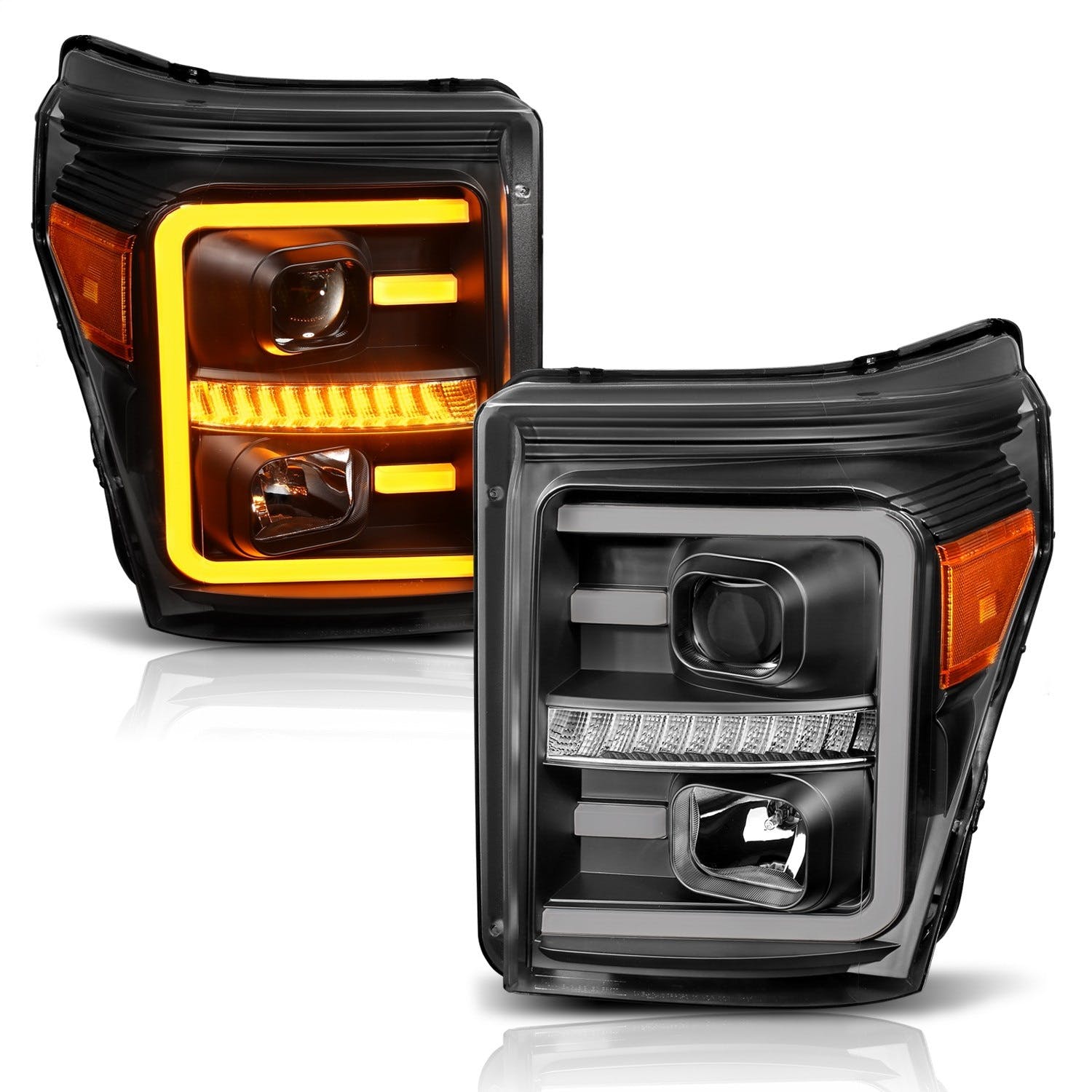 AnzoUSA 111406 Projector Headlights with Plank Style Switchback Black with Amber