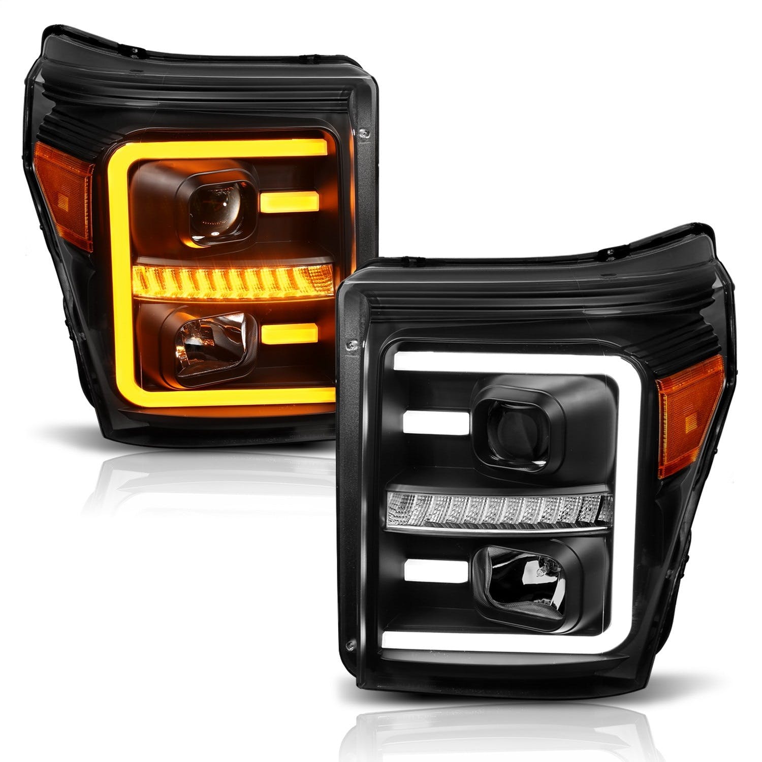 AnzoUSA 111406 Projector Headlights with Plank Style Switchback Black with Amber