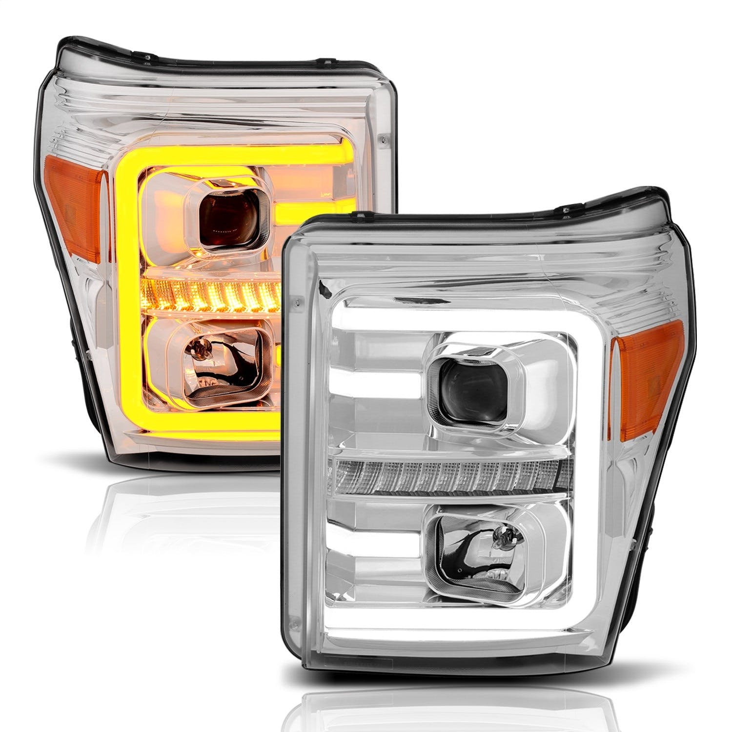 AnzoUSA 111407 Projector Headlights with Plank Style Switchback Chrome with Amber