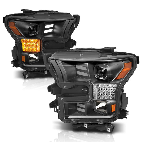 AnzoUSA 111408 Projector Headlights with Plank Style Design Black-Amber Sequential Turn Signal