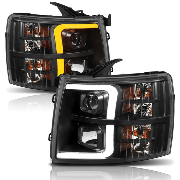 AnzoUSA 111410 Projector Headlights with Plank Style Switchback Black with Amber