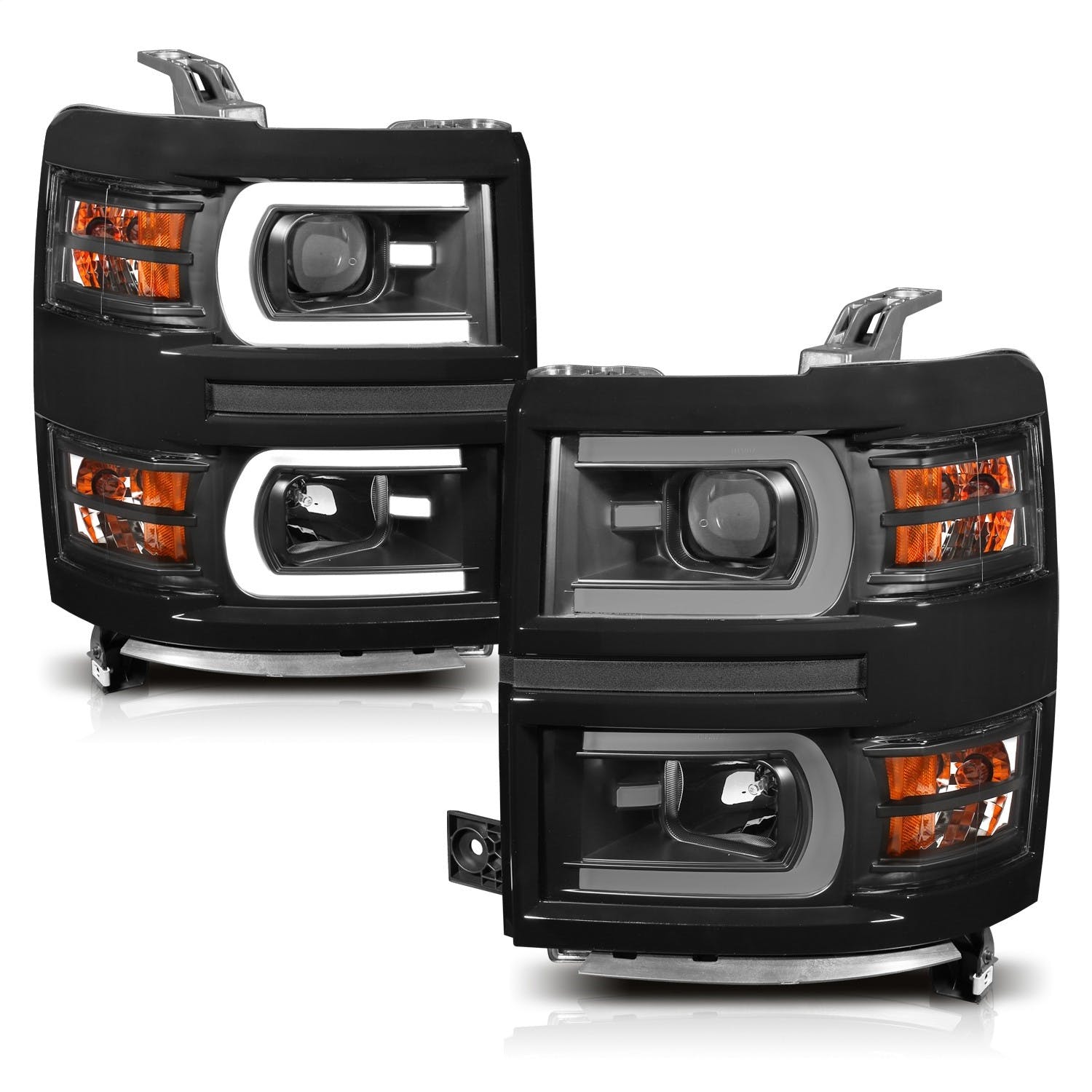 AnzoUSA 111412 Projector Headlights with Plank Style Switchback Black with Amber