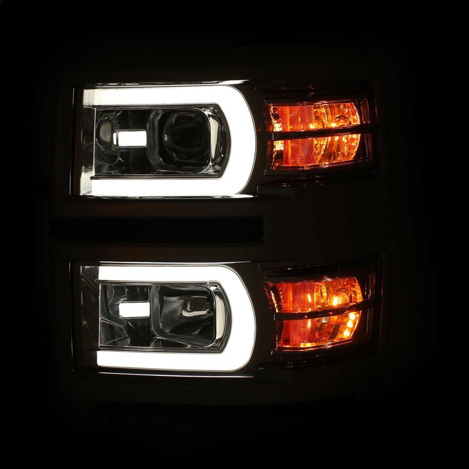 AnzoUSA 111413 Projector Headlights with Plank Style Switchback Chrome with Amber