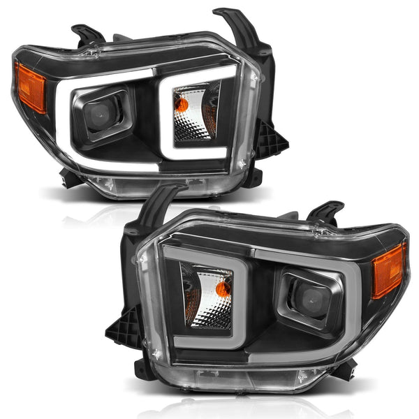 AnzoUSA 111414 Projector Headlights with Plank Style Switchback Black with Amber