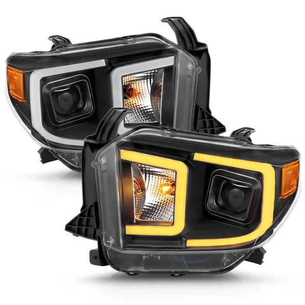 AnzoUSA 111414 Projector Headlights with Plank Style Switchback Black with Amber