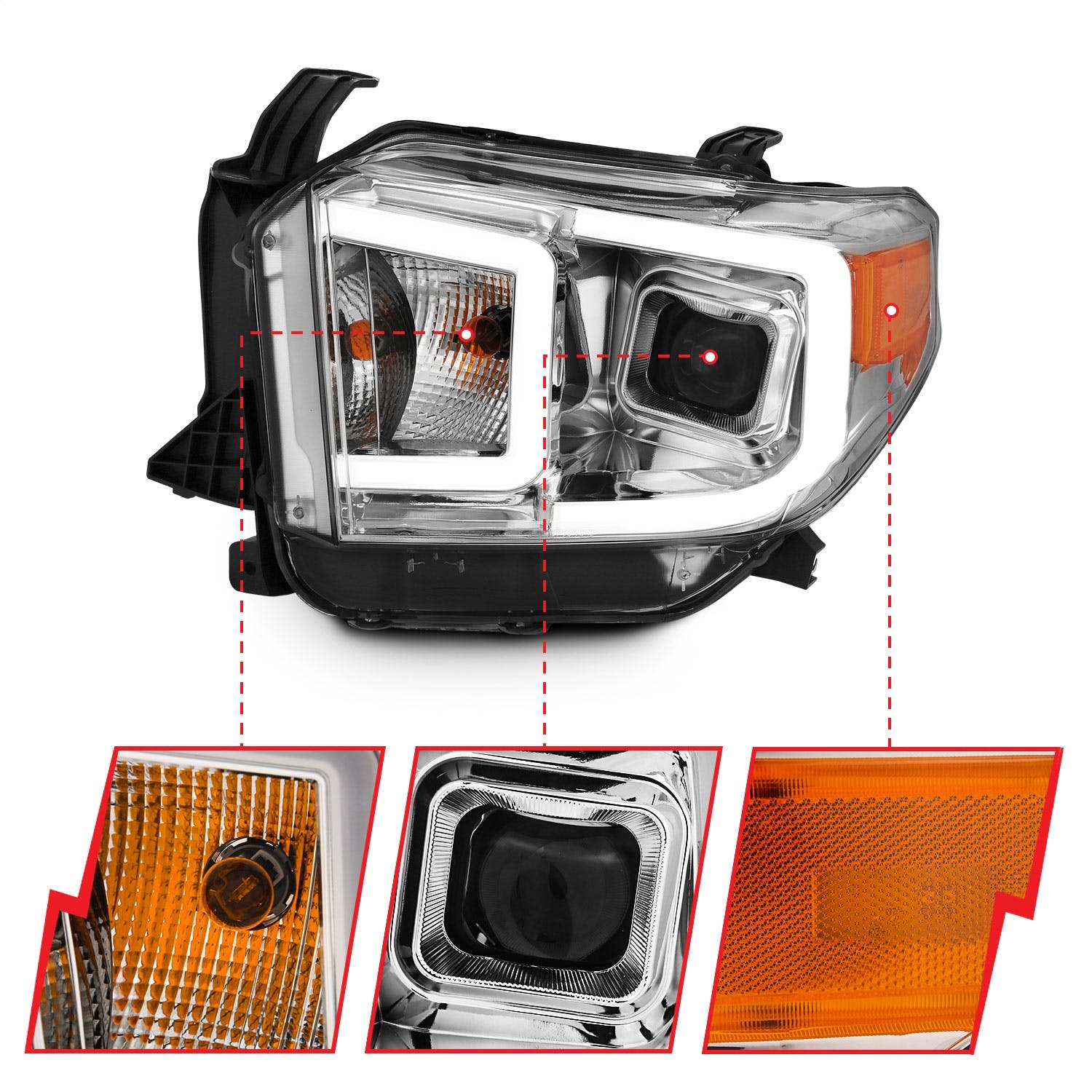 AnzoUSA 111415 Projector Headlights with Plank Style Switchback Chrome with Amber