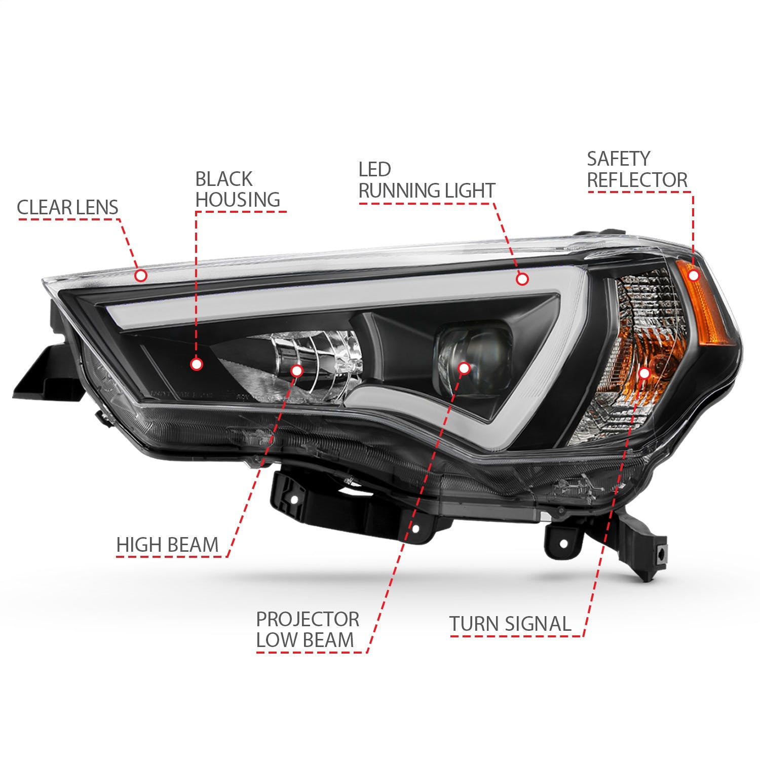 AnzoUSA 111416 Projector Headlights with Plank Style Switchback Black with Amber