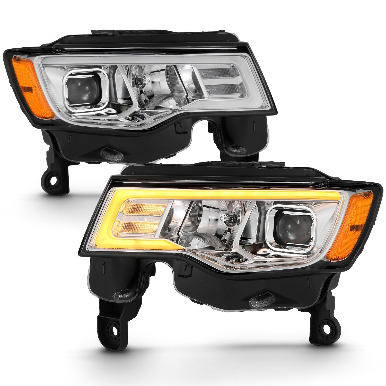 AnzoUSA 111419 Projector Headlights with Plank Style Switchback Chrome with Amber