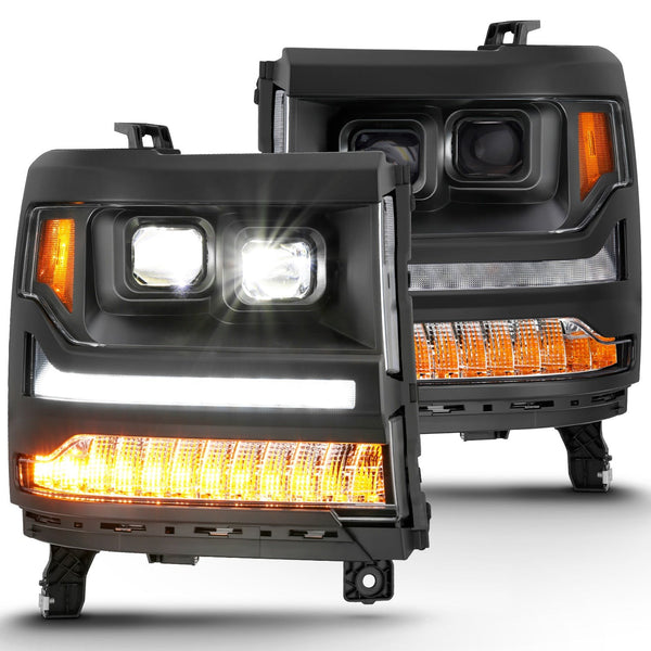 AnzoUSA 111420 LED Projector Headlights with Plank Style Black with Amber