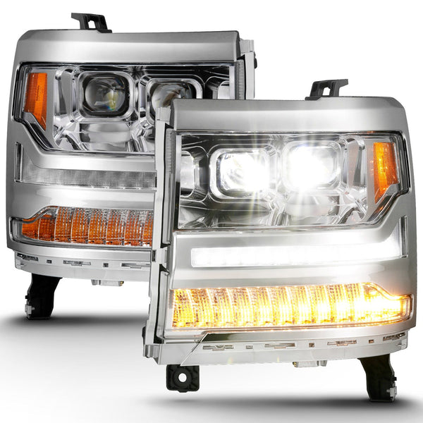 AnzoUSA 111421 LED Projector Headlights with Plank Style Chrome with Amber