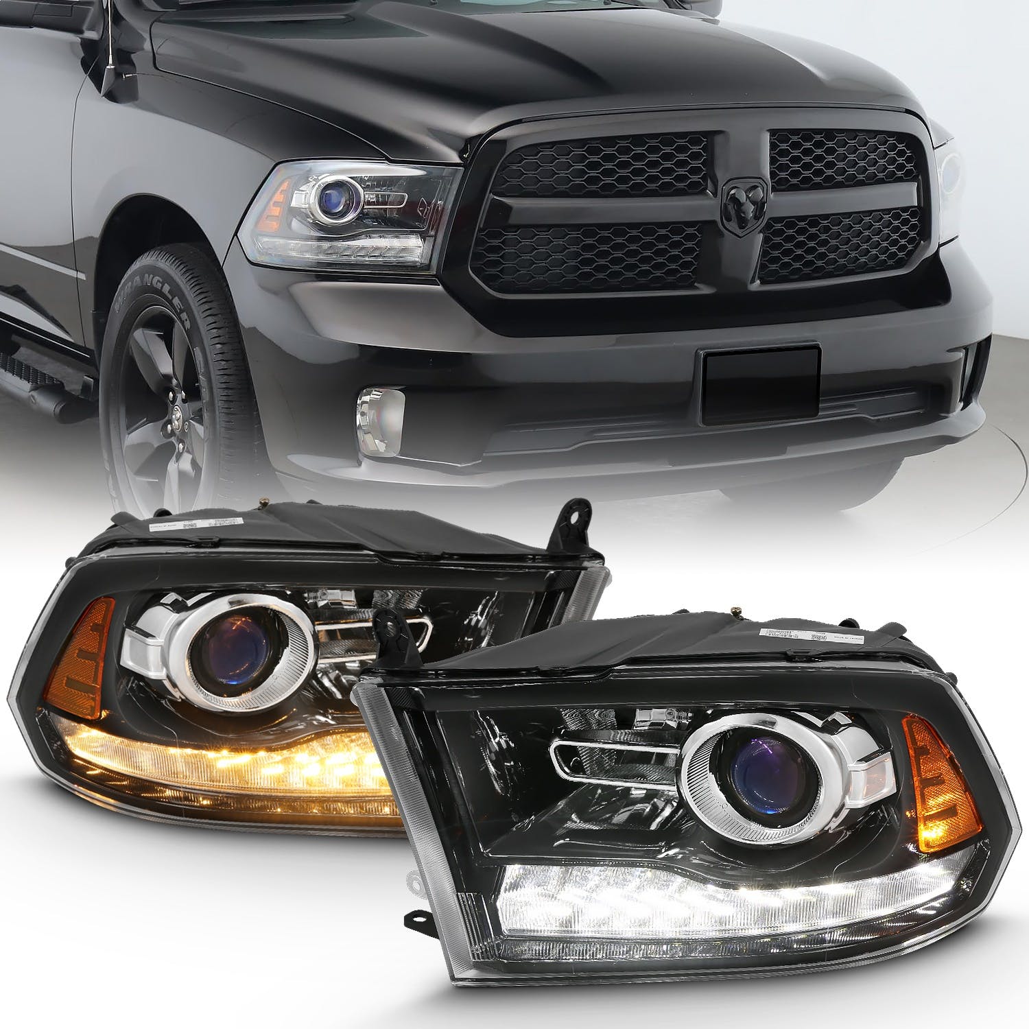 AnzoUSA 111439 Projector Plank Style Switchback Headlights Halo Black Amber (OE Style)