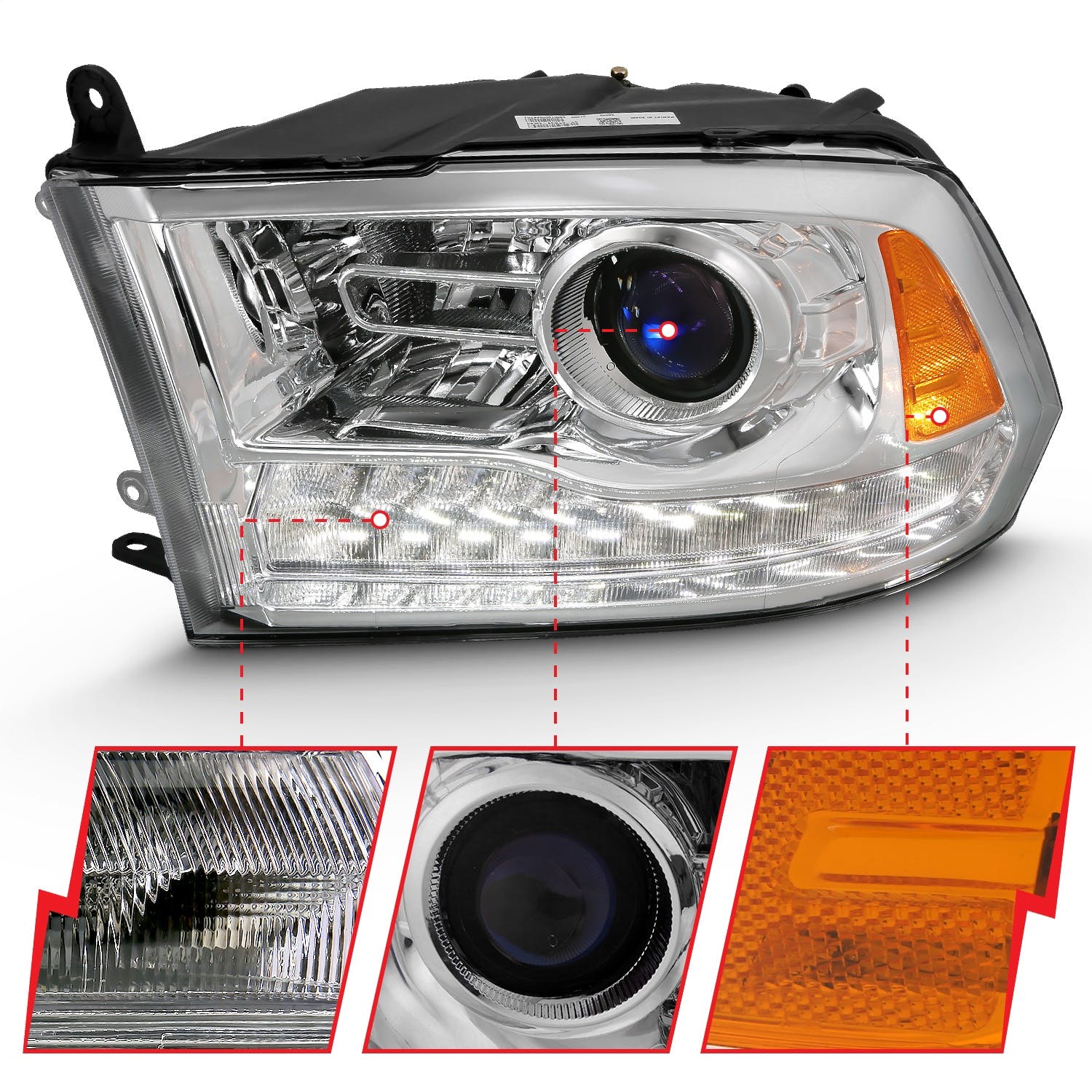 AnzoUSA 111440 Projector Plank Style Switchback Headlights Halo Chrome Amber (OE Style)