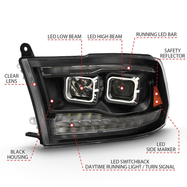 AnzoUSA 111442 Projector Headlights. Switchback Chrome Amber