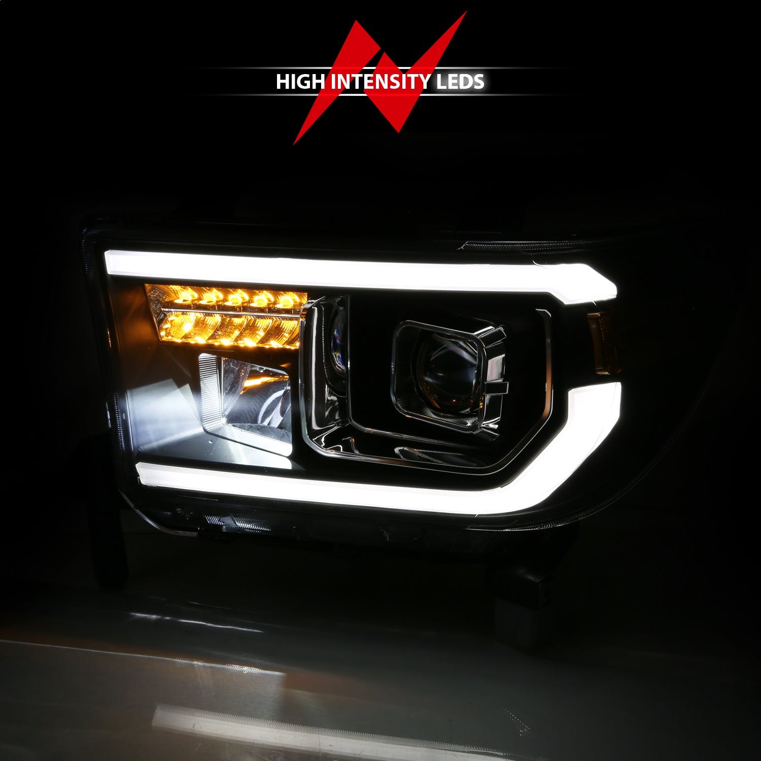 AnzoUSA 111447 Projector Light Bar Headlights Black Amber(LED High Beam) (Halogen Bulb Version)