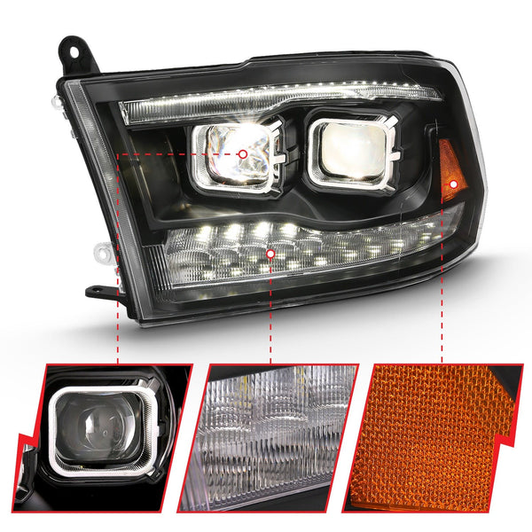 AnzoUSA 111464 LED Projector Plank Style Switchback Headlights Halo Black Amber (OE Style)