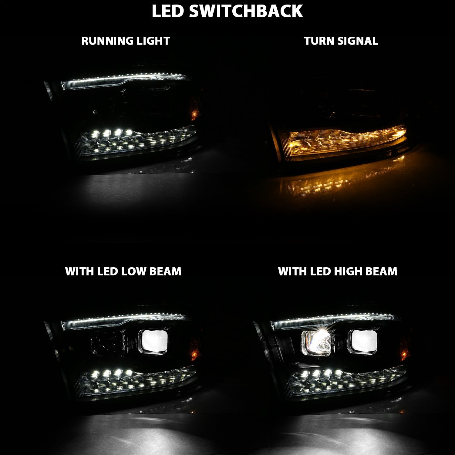 AnzoUSA 111464 LED Projector Plank Style Switchback Headlights Halo Black Amber (OE Style)