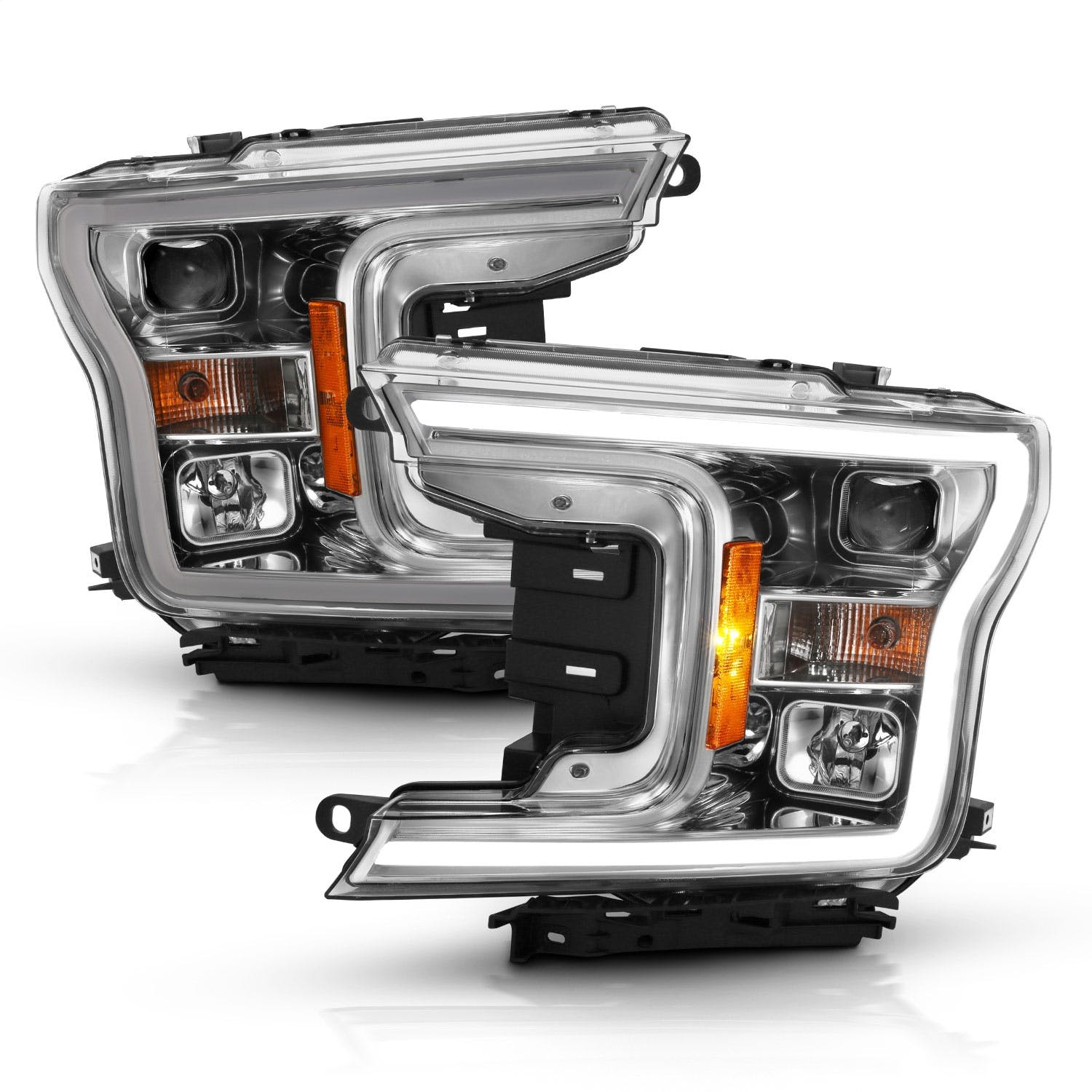 AnzoUSA 111468 Projector Plank Style Headlights Chrome Amber (Without Switchback)