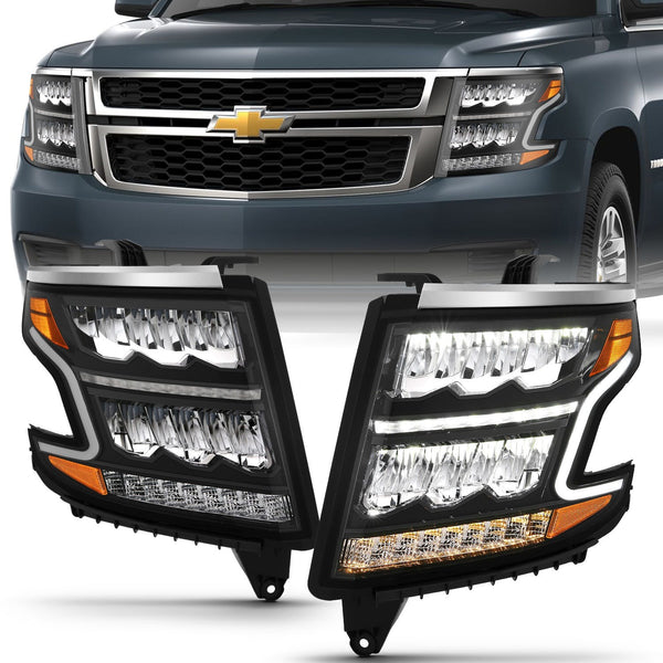 AnzoUSA 111478 LED Headlight Plank Style Black Clear with Sequential Amber