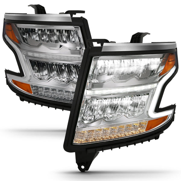 AnzoUSA 111479 LED Headlight Plank Style Chrome Clear with Sequential Amber