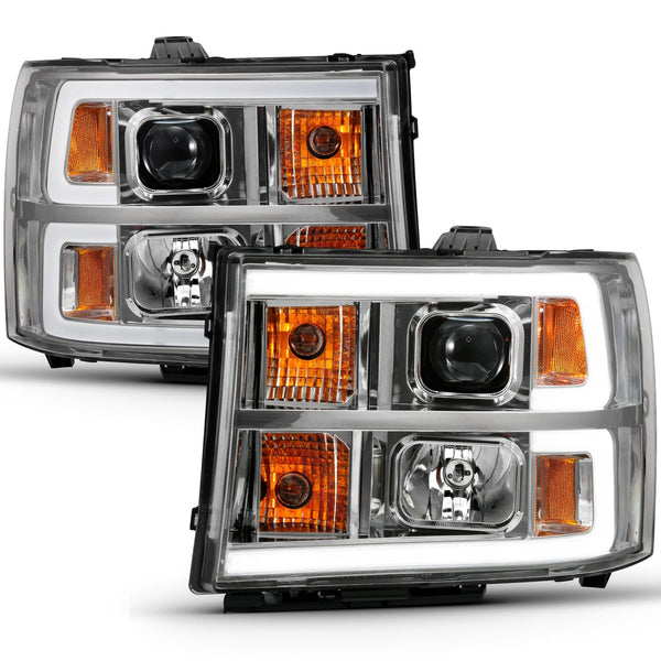 AnzoUSA 111483 Projector Headlight Plank Style Chrome with Clear Lens Amber