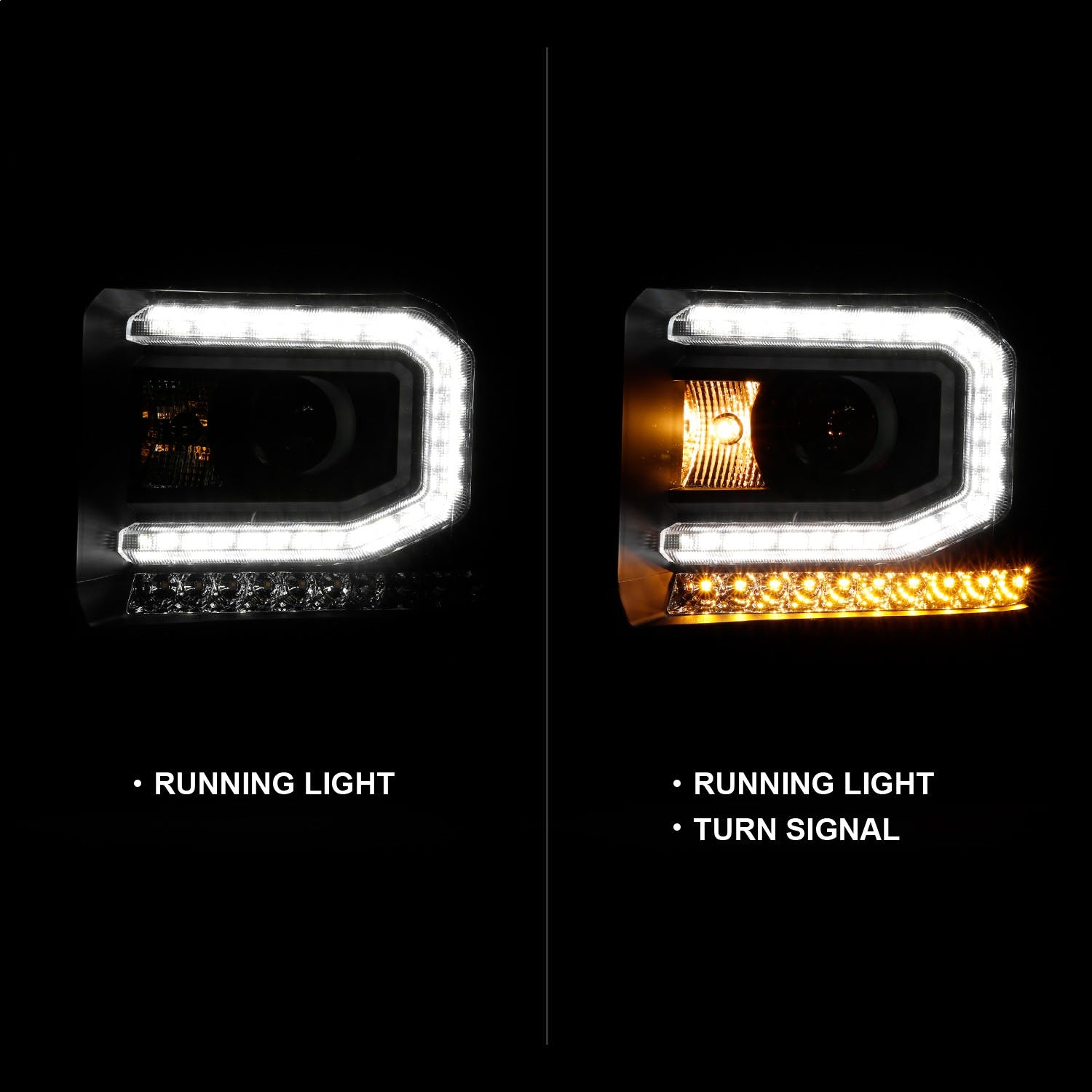 AnzoUSA 111485 Projector Headlight Plank Style Black, Sequential Amber Signal, HID Compatible