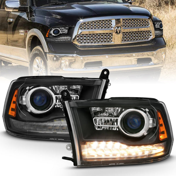 AnzoUSA 111489 Projector Headlights Plank Style Halo with Switchback Matte Black (OE Style)