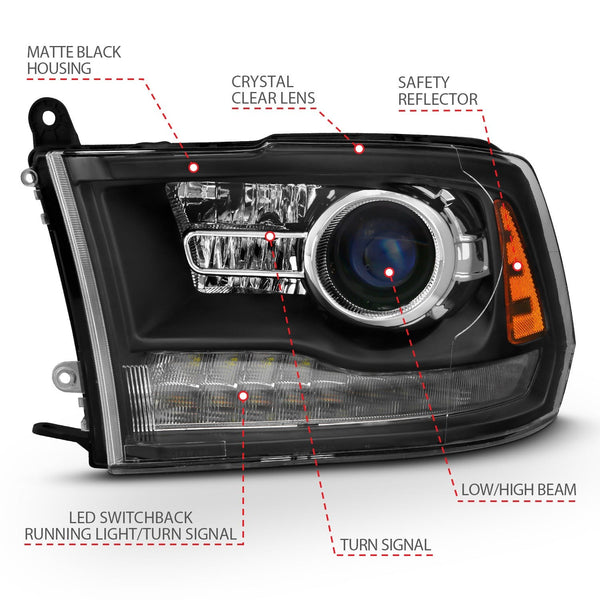 AnzoUSA 111489 Projector Headlights Plank Style Halo with Switchback Matte Black (OE Style)