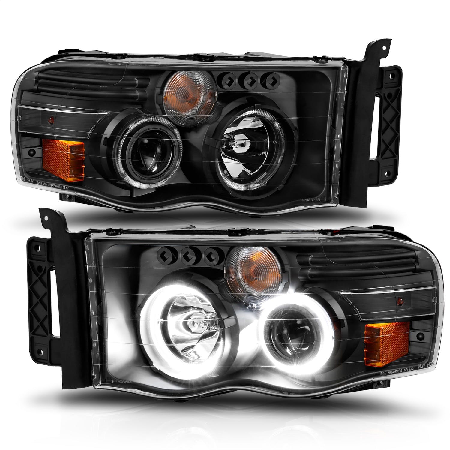 AnzoUSA 111490 Projector Headlights with Halo Black Clear Amber