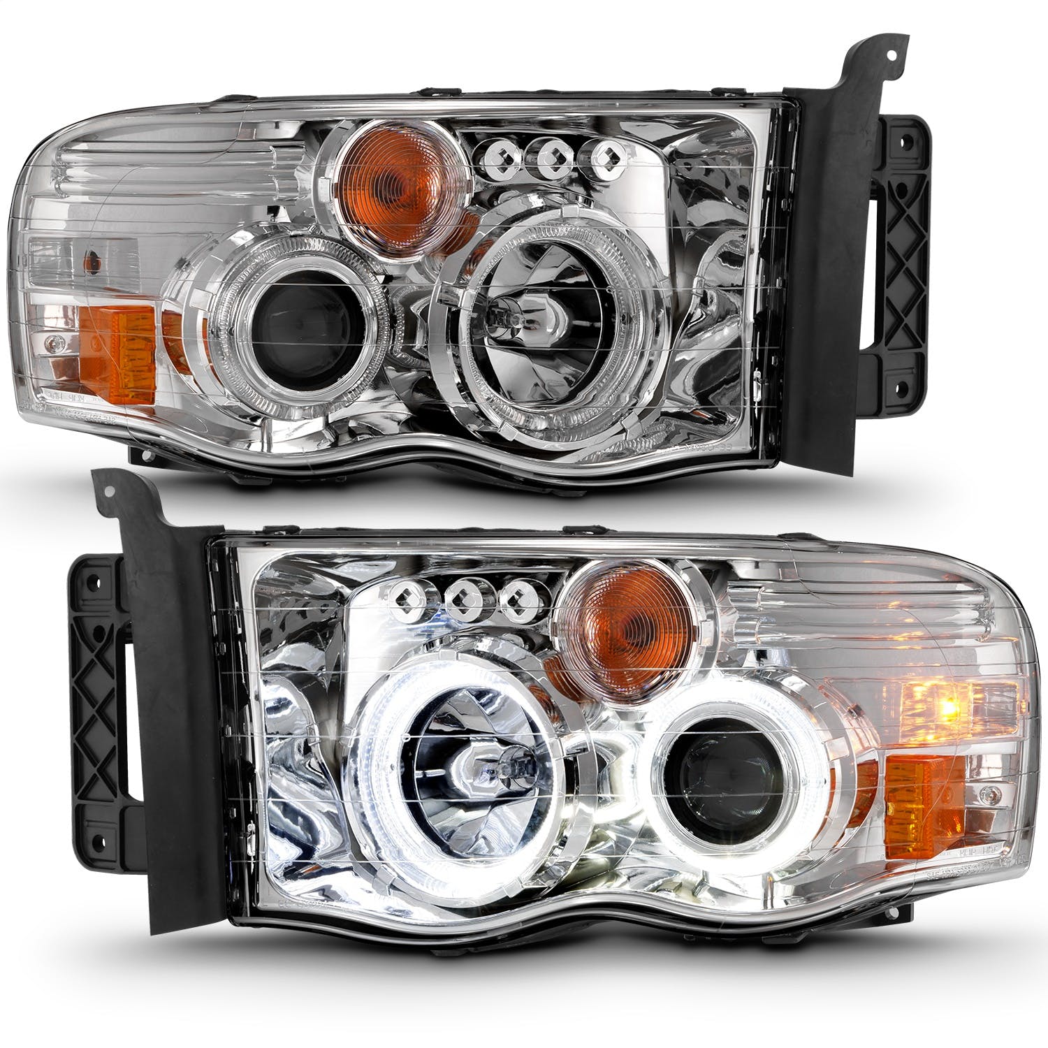 AnzoUSA 111491 Projector Headlights with Halo Chrome Clear Amber