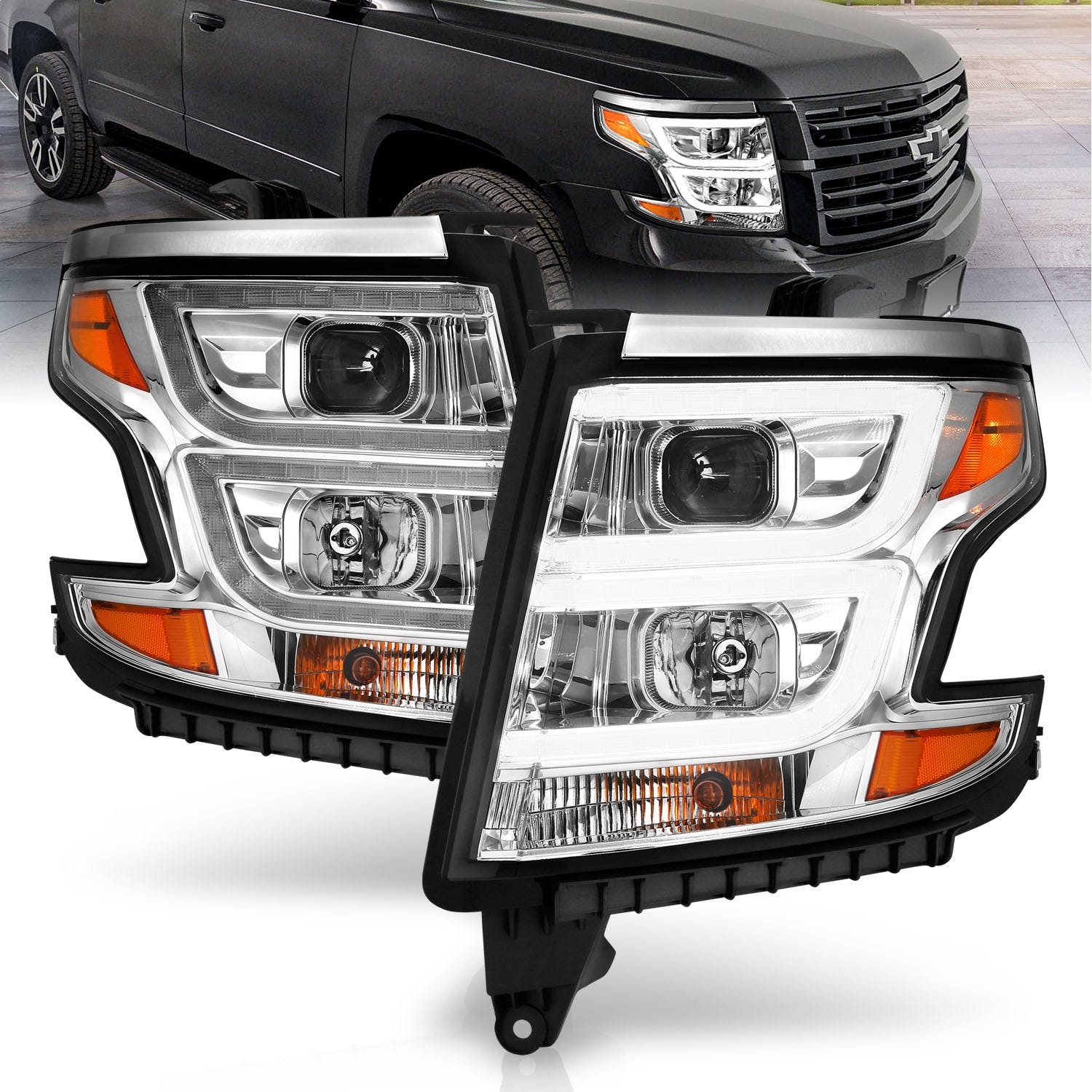 AnzoUSA 111493 Projector Headlights Plank Style Chrome with DRL