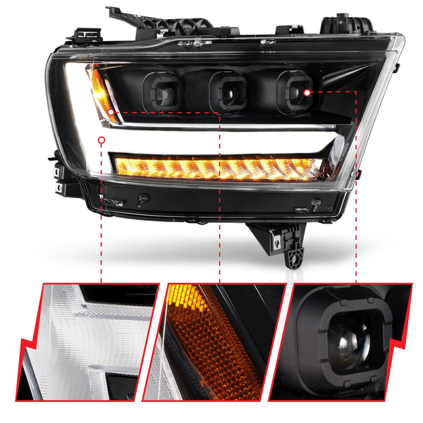 AnzoUSA 111494-R LED Projector Headlights Plank Style with Sequential Black (Passenger Side Only)