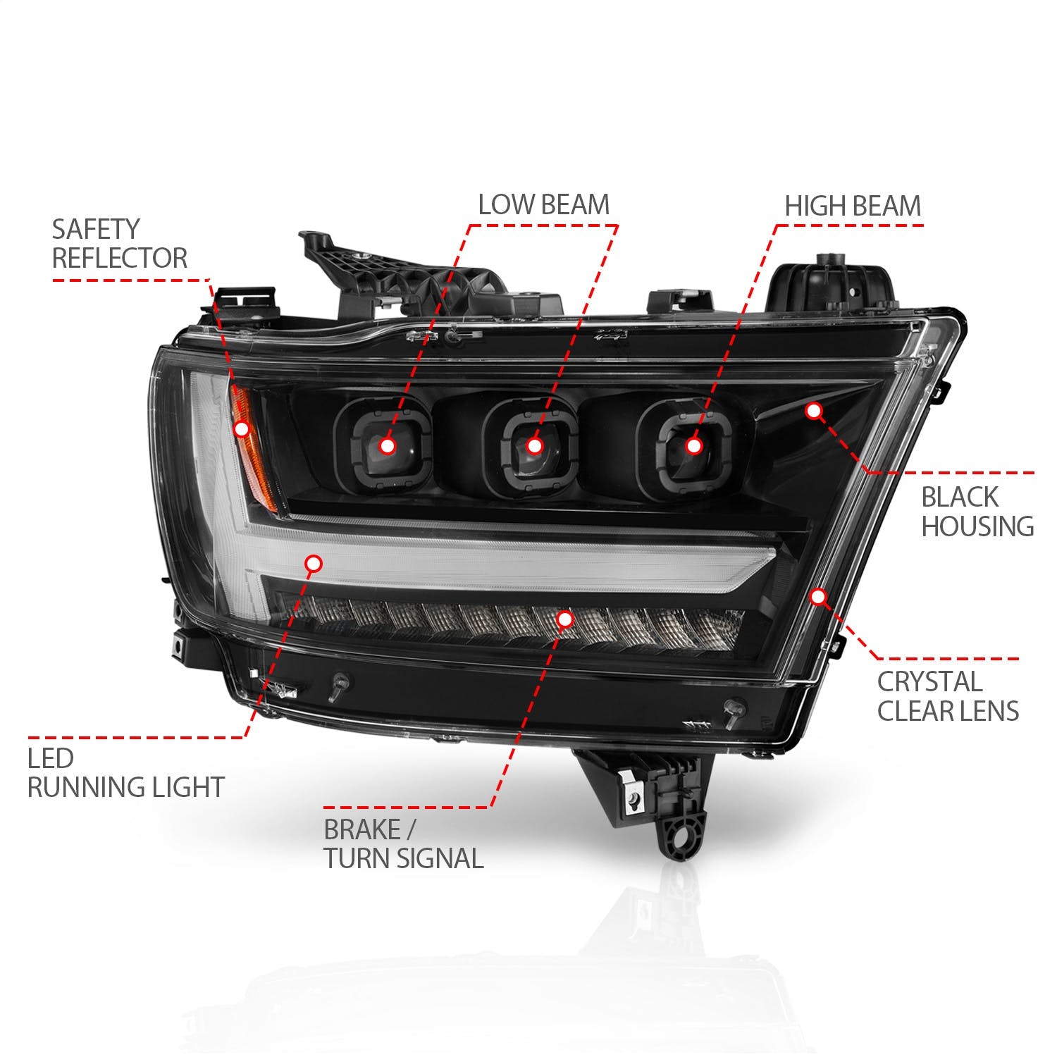 AnzoUSA 111494-R LED Projector Headlights Plank Style with Sequential Black (Passenger Side Only)