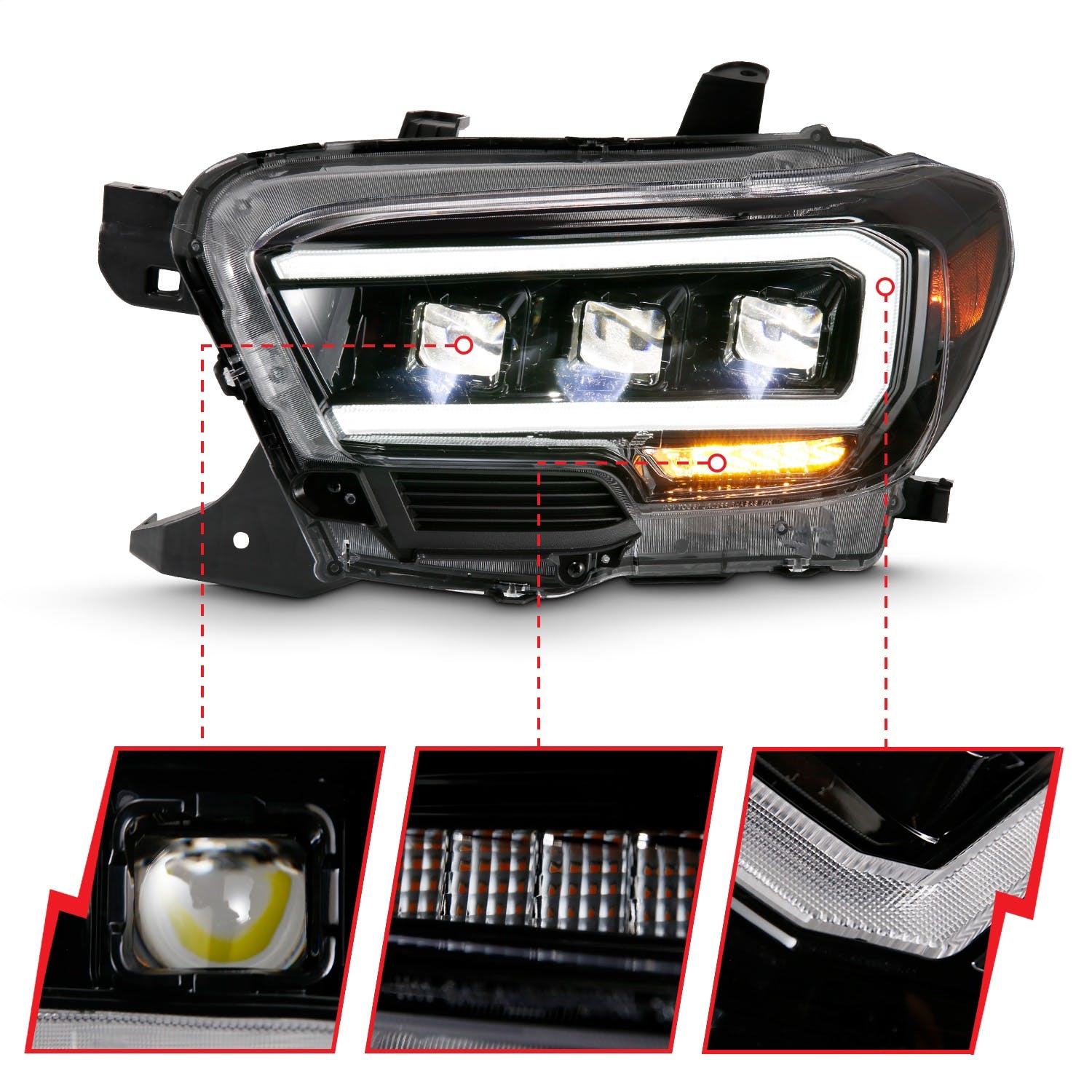 AnzoUSA 111496 LED Projector Headlights Plank Style Black with Amber