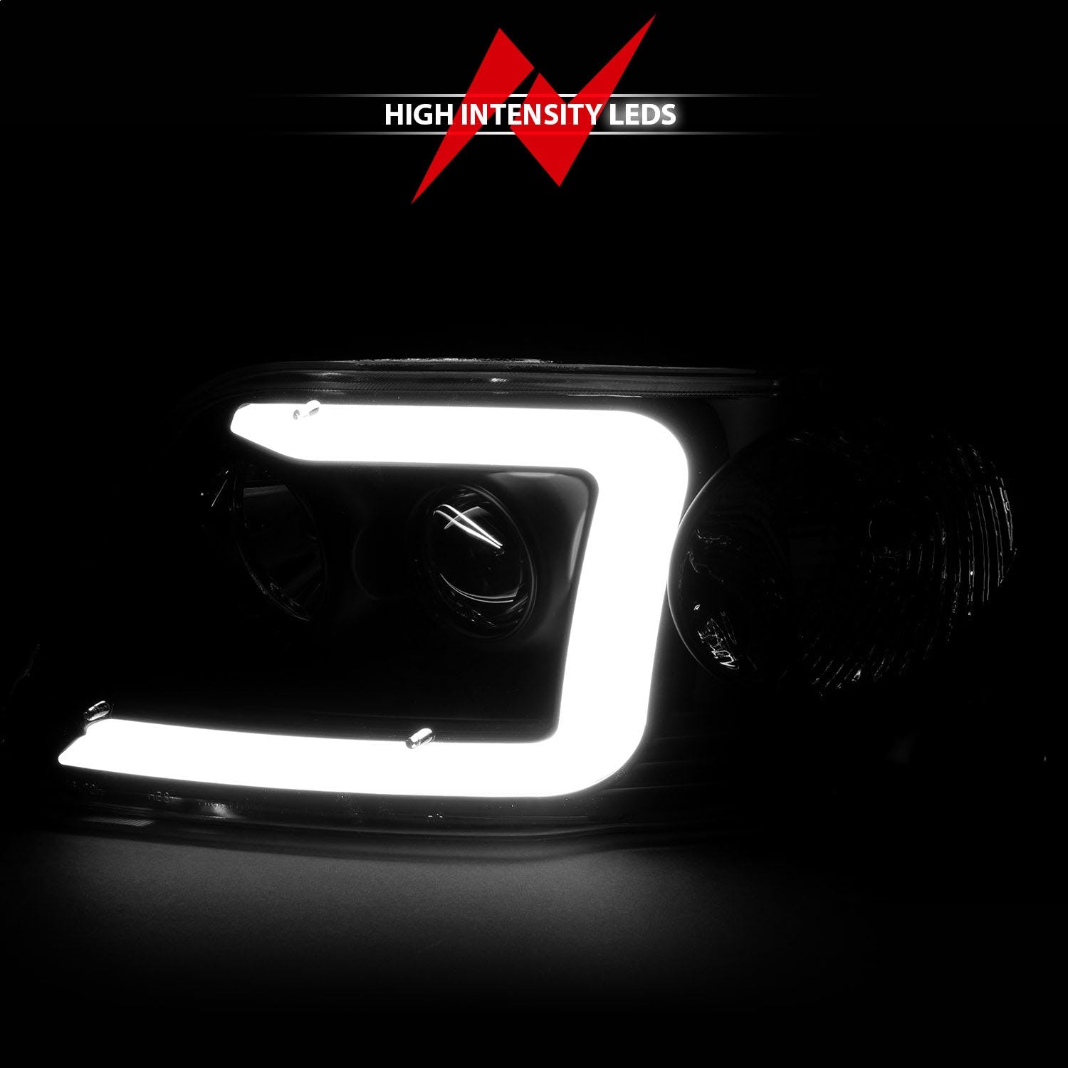AnzoUSA 111503 Projector Headlights with Light Bar Black Housing