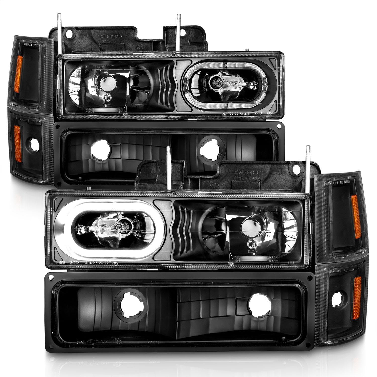AnzoUSA 111507 Crystal Headlights Black Housing with Signal and Side Markers 8Pcs